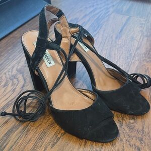 Steve Madden Black Suede Wrap-Ankle Open-Toe Heels